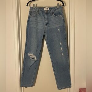 Fashion Nova Light Blue Distressed Straight Leg Jeans